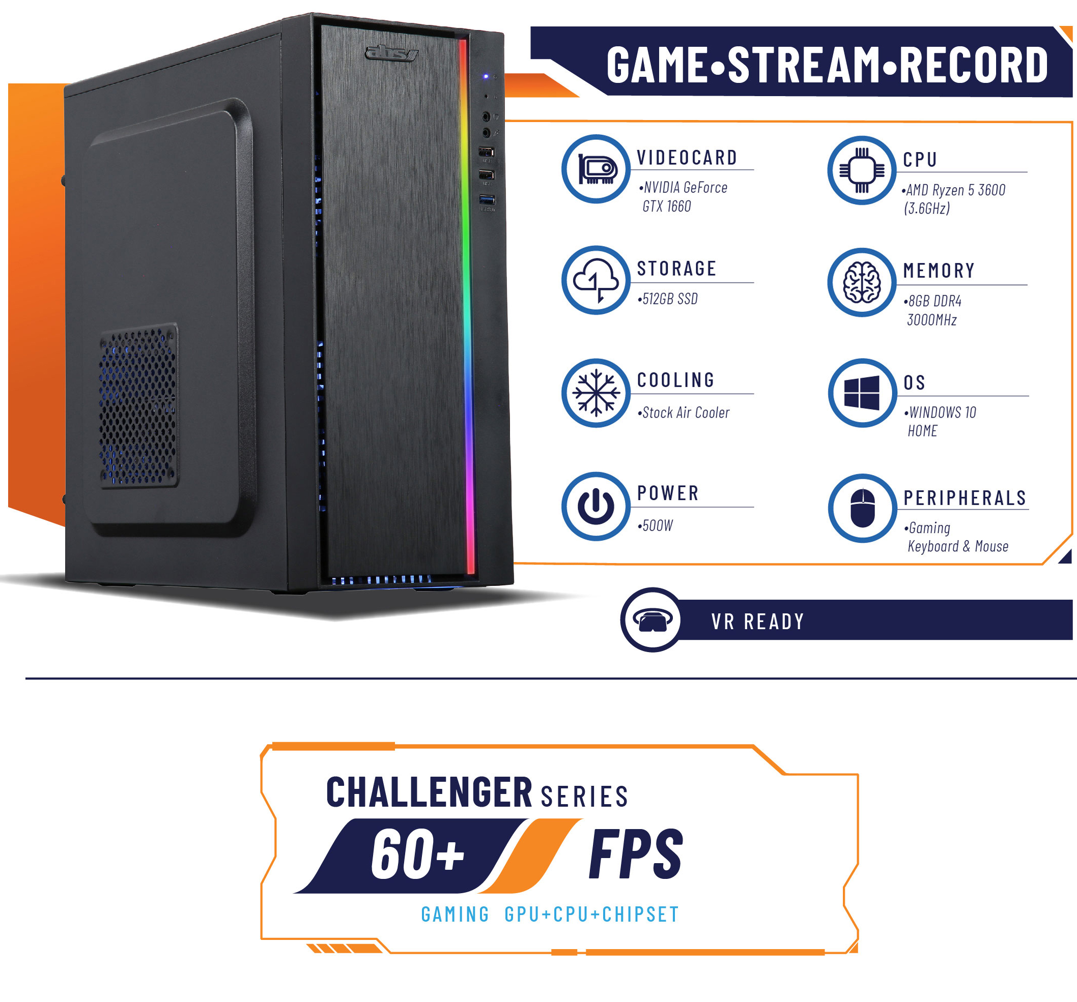 NeweggBusiness ABS Challenger Gaming PC Ryzen 5 3600 GeForce GTX
